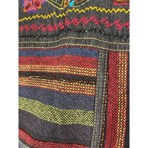 Chicos Denim Jacket M Gray Striped Embroidery Western Aztec Boho Retro 80s Chic - Picture 10 of 16